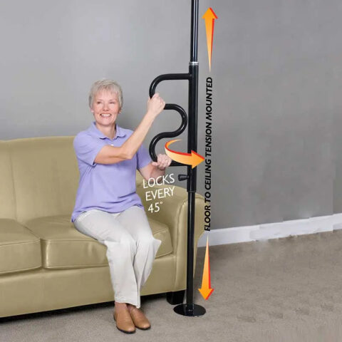Standers Security Pole And Curved Grab Bar, Black (Non-Returnable) - Ea/1
