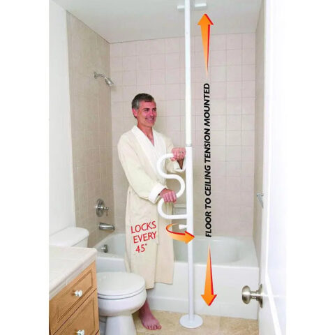 Standers Security Pole And Curved Grab Bar 7-10ft White (Non-Returnable) - Ea/1