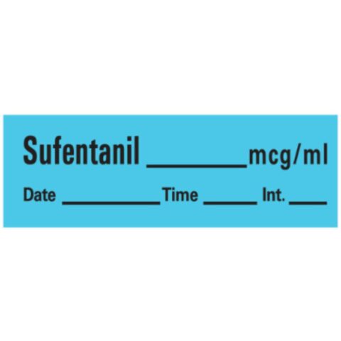 Sufentanil Label, Blue, 1-1/2" x 1/2"