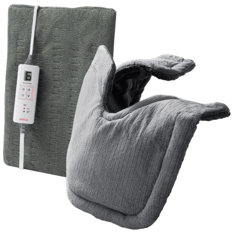 Sunbeam Neck Shoulder Wrap (Gray) and King Heating Pad (Green) Bundle