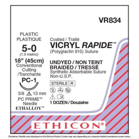 VICRYL RAPIDE™ (Polyglactin 910) Suture VR834 (5-0, 18", PC-1 Needle)