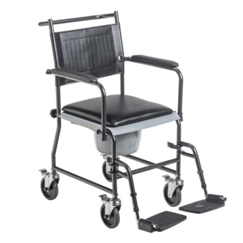 Upholstered Drop Arm Wheeled Commode with Footrests